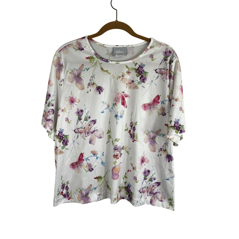 Colorful Floral Top White XL Cottage Butterfly Fairy Coquette Pastel Preppy Chic